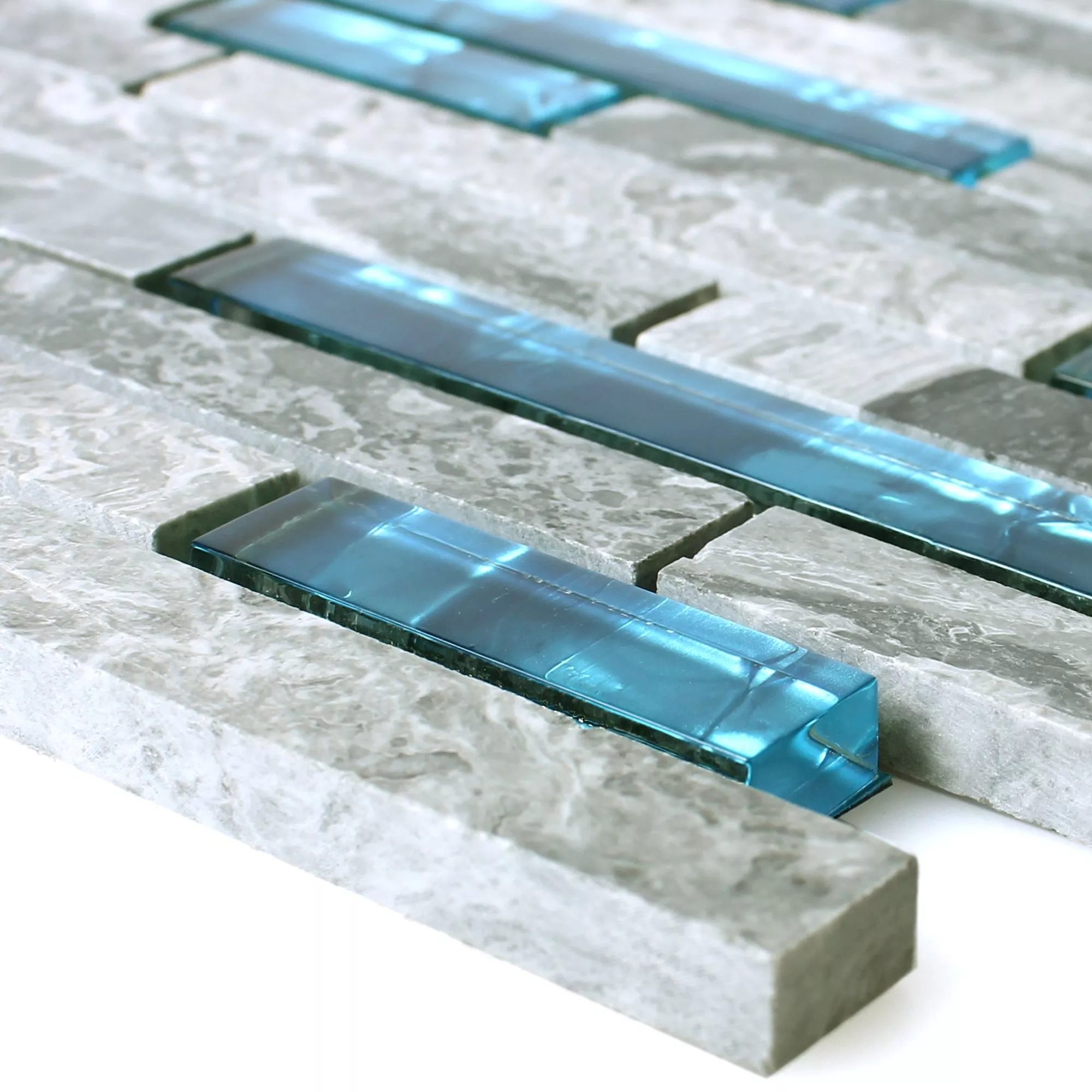 Muster von Glasmosaik Natursteinfliesen Sinop Grau Blau Stick