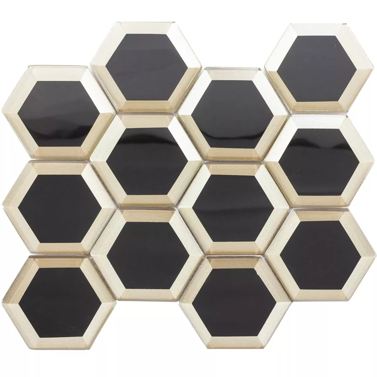 Glasmosaik Arnold Hexagon Schwarz Gold