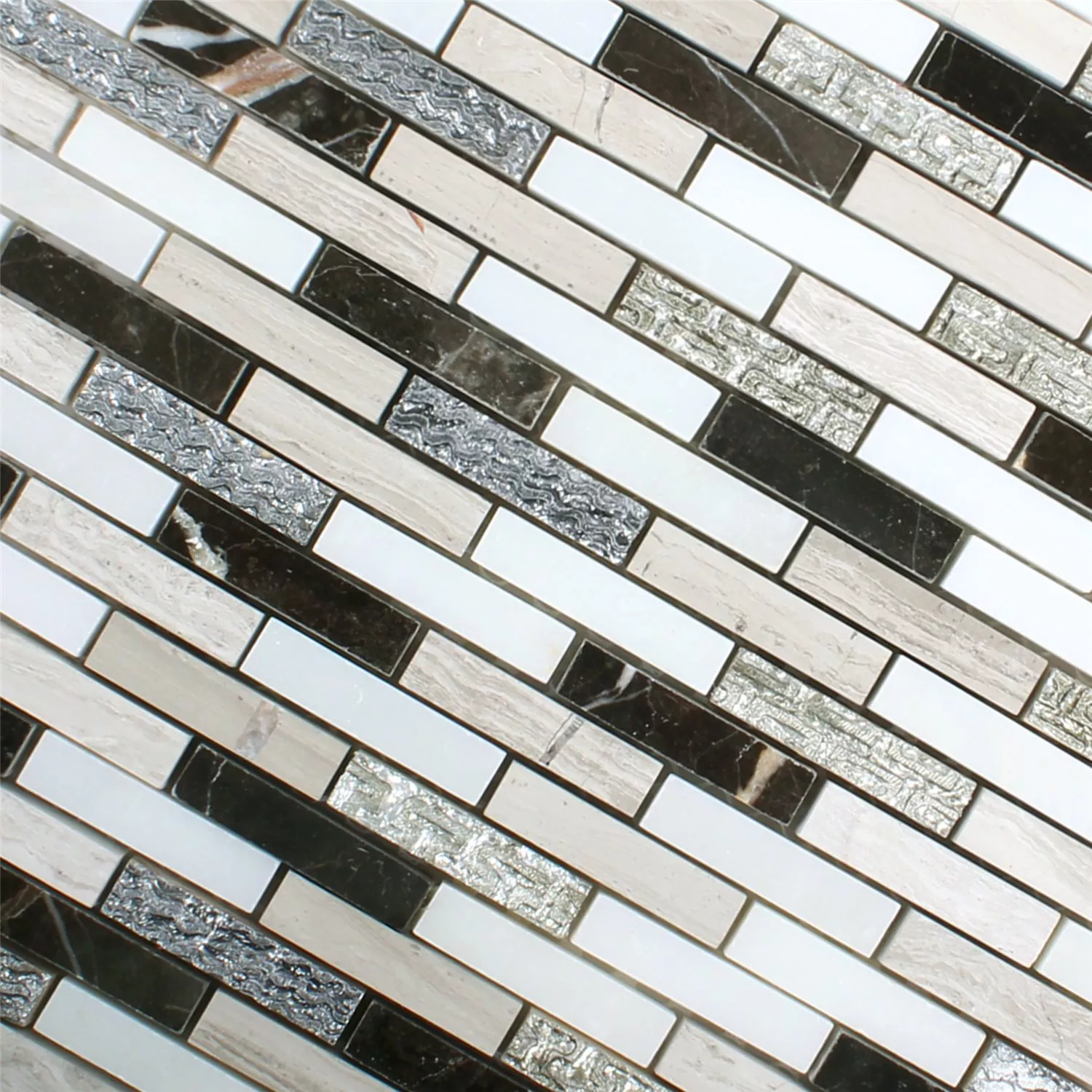 Mosaikfliesen Sicilia Silber Braun Weiss Grau Brick