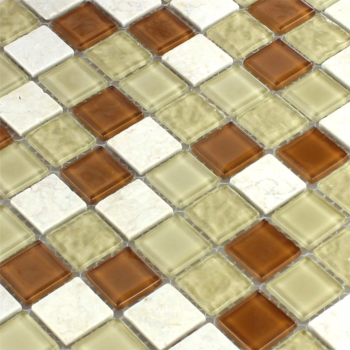Mosaikfliesen Glas Marmor Beige 25x25x4mm