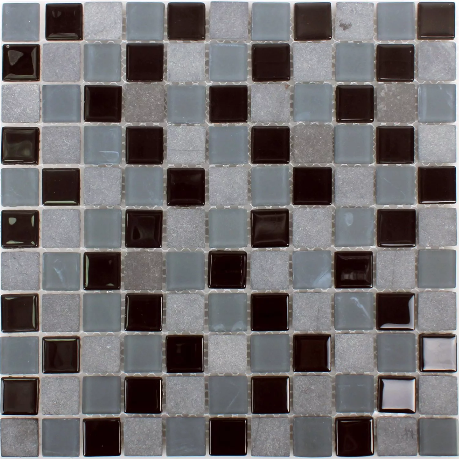 Mosaikfliesen Marmor Glas Mix Kobra Schwarz Grau 25
