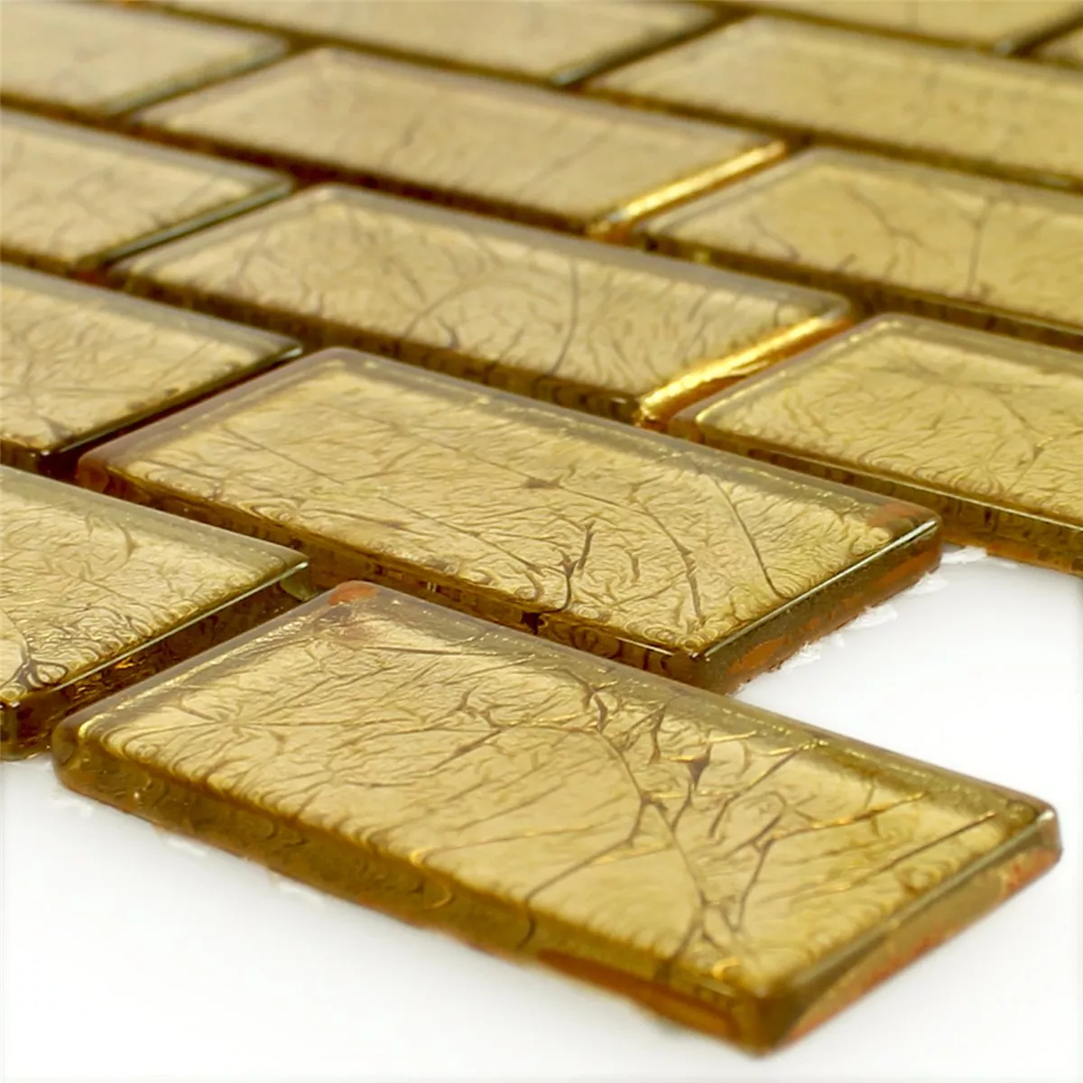 Mosaikfliesen Glas Brick Crystal Gold Struktur