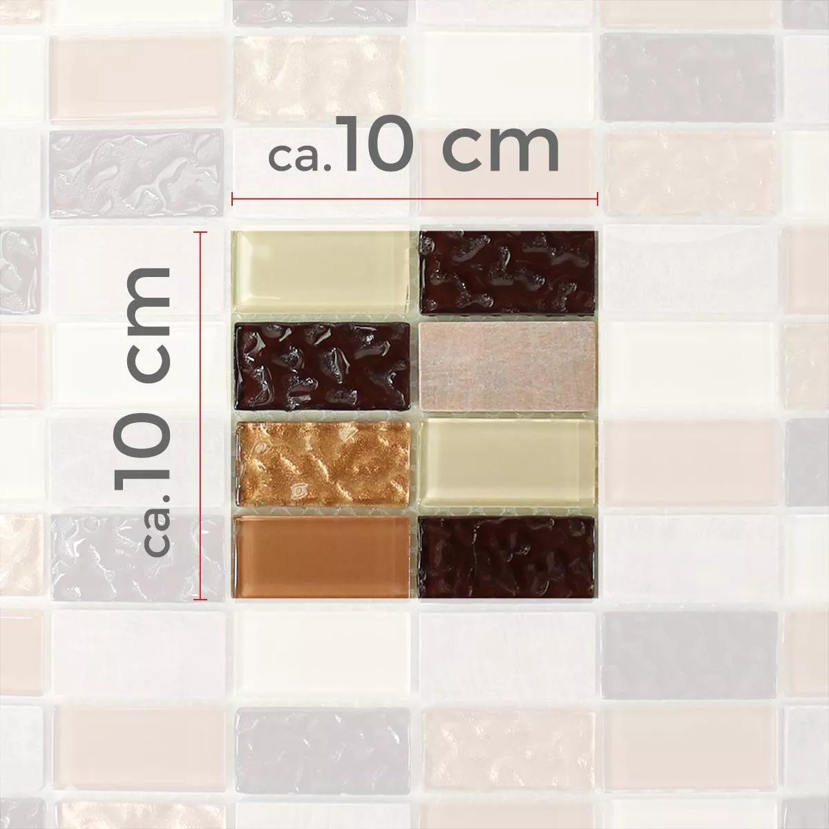 Muster von Selbstklebende Mosaikfliesen Naturstein Glas Beige Braun Brick