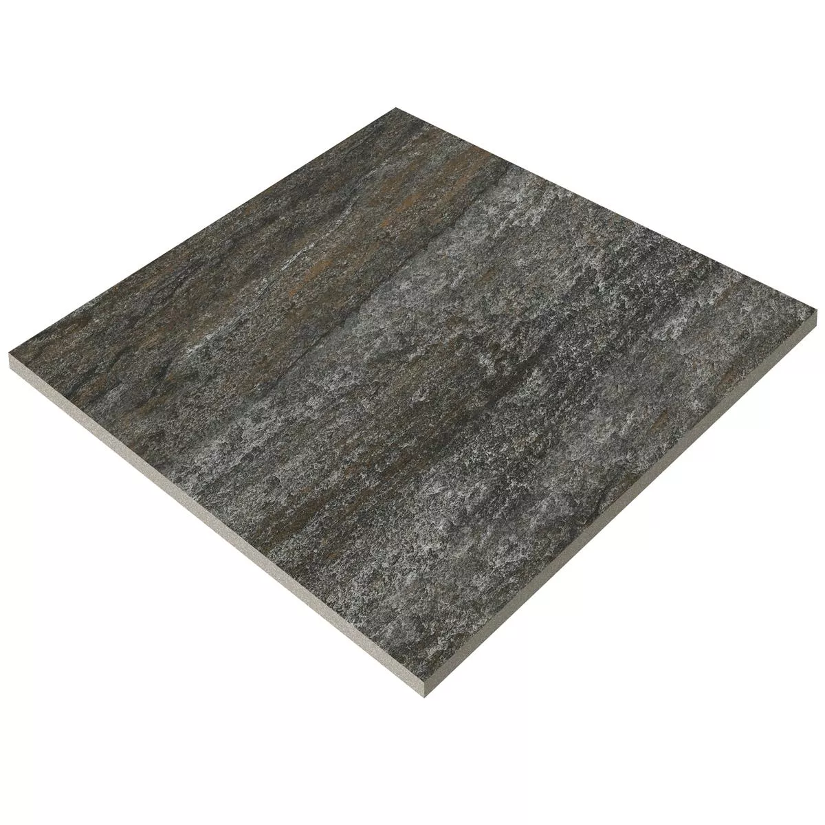 Terrassenplatte Feinsteinzeug Rustburg Schwarz 60x60x2 cm