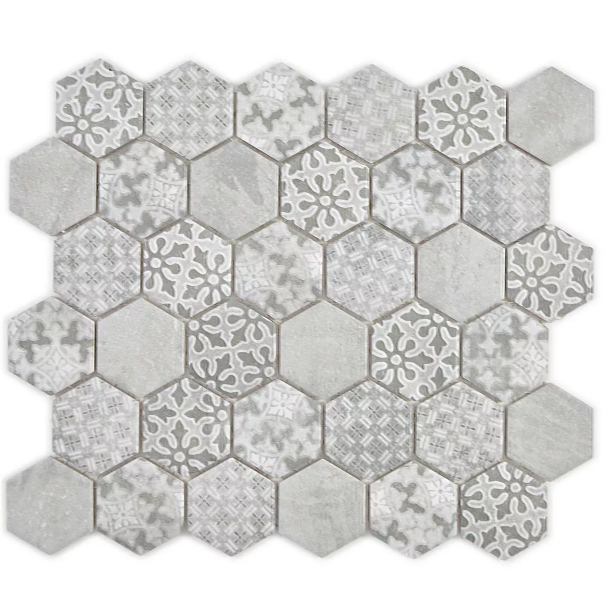 Keramikmosaik Retro Fliesen Lawinia Hexagon Grau