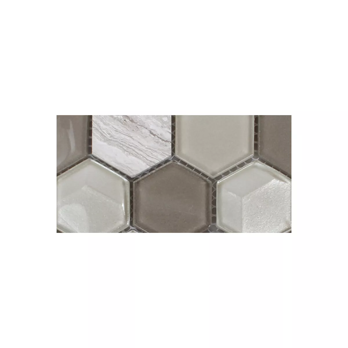 Muster von Mosaikfliesen Hexagon Glas Naturstein Iznik Hellgrau 3D