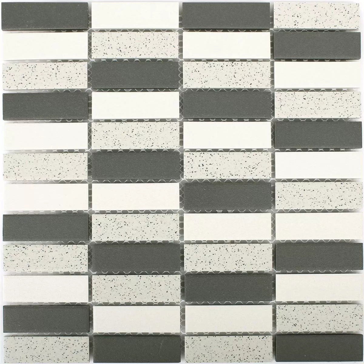Muster von Keramik Mosaikfliesen Monforte Schwarz Grau Stäbchen