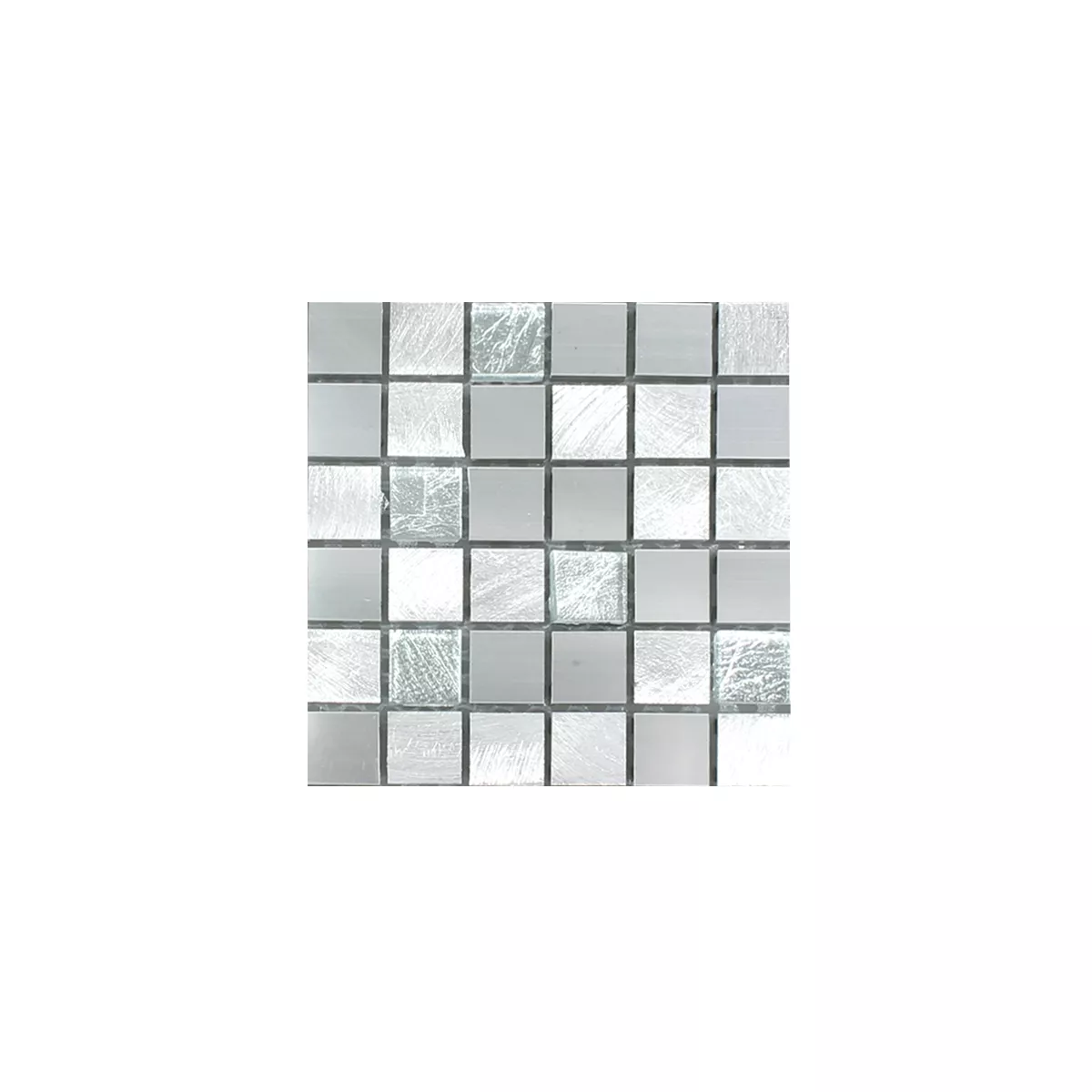 Muster von Mosaikfliesen Lissabon Aluminium Glas Mix Silber