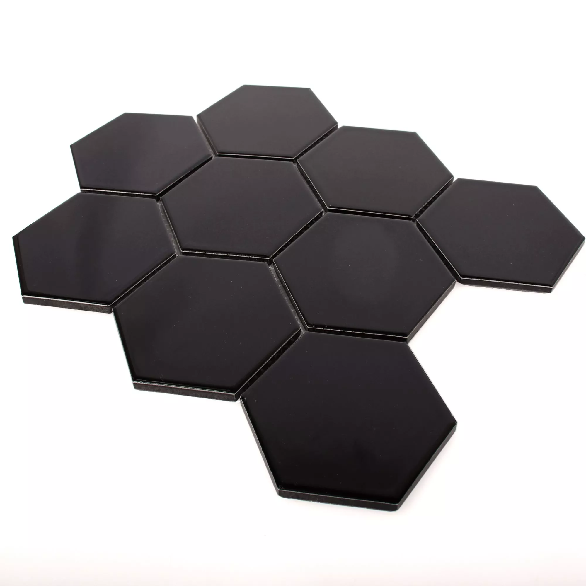 Muster von Keramik Mosaikfliesen Hexagon Salamanca Schwarz Matt H95