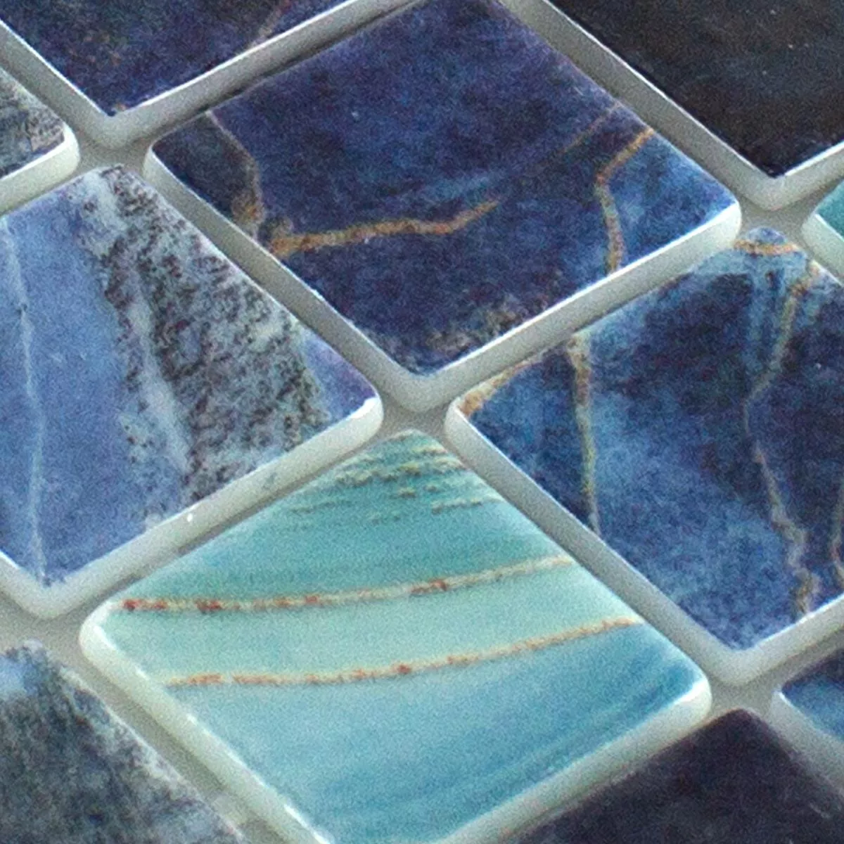 Muster von Glas Schwimmbad Mosaik Baltic Blau Türkis 38x38mm