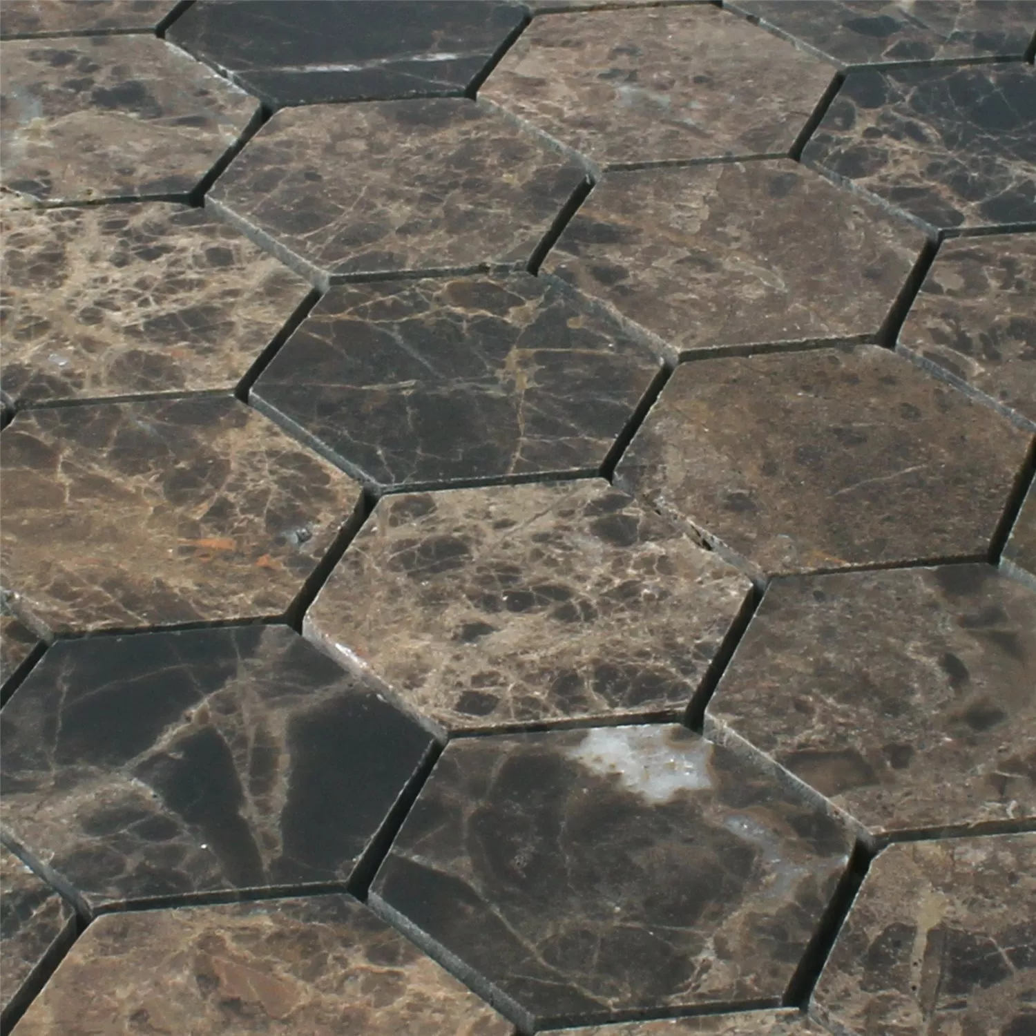 Muster von Mosaikfliesen Marmor Xalapa Sechseck Emperador Poliert
