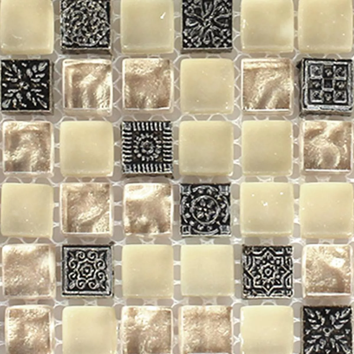 Muster von Mosaikfliesen Glas Naturstein Ornament Beige Mix