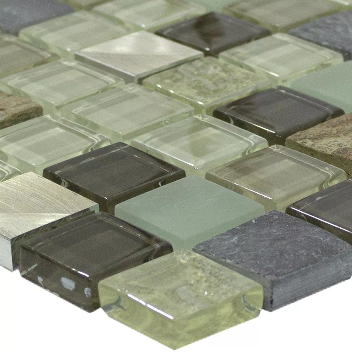 Glas Naturstein Aluminium Mosaikfliese Konoha Beige Braun