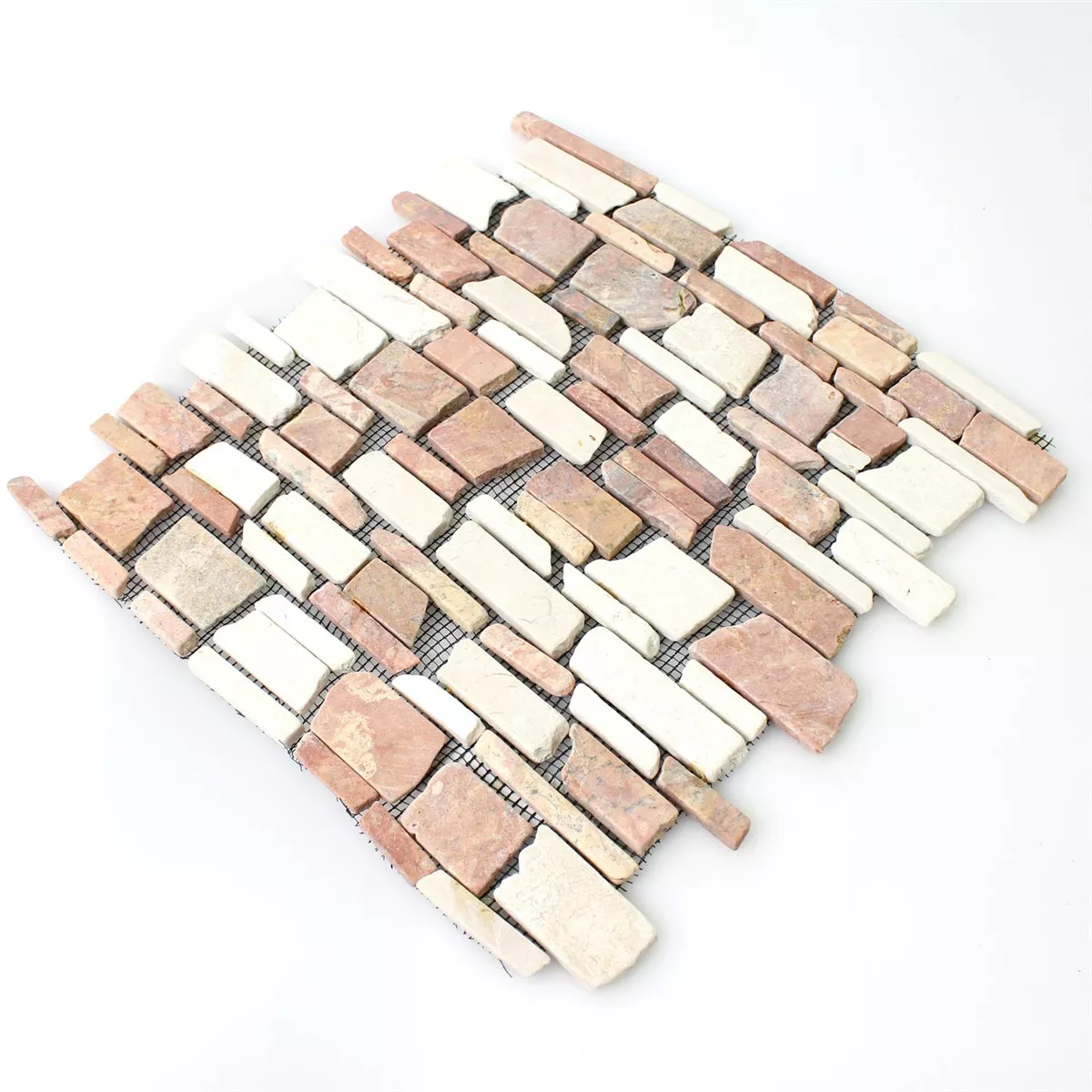 Mosaikfliesen Marmor Naturstein Brick Biancone Rosso