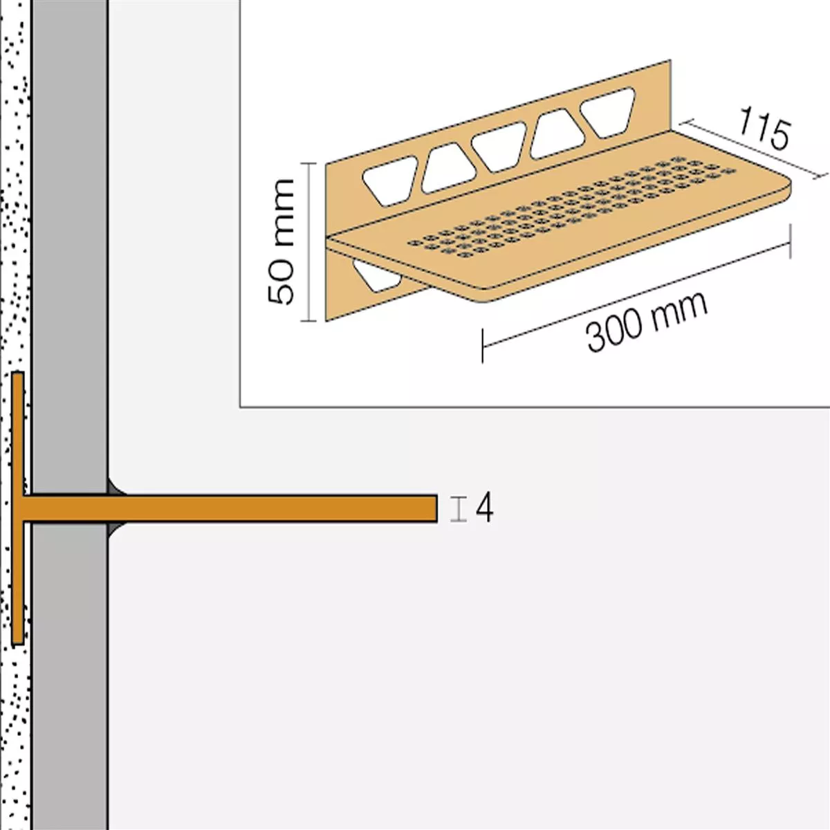 Duschablage Wandablage Schlüter Rechteck 30x11,5cm Pure Elfenbein