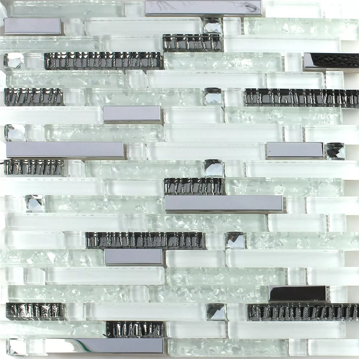 Muster von Glas Edelstahl Mosaikfliesen Admont Weiss Verbund