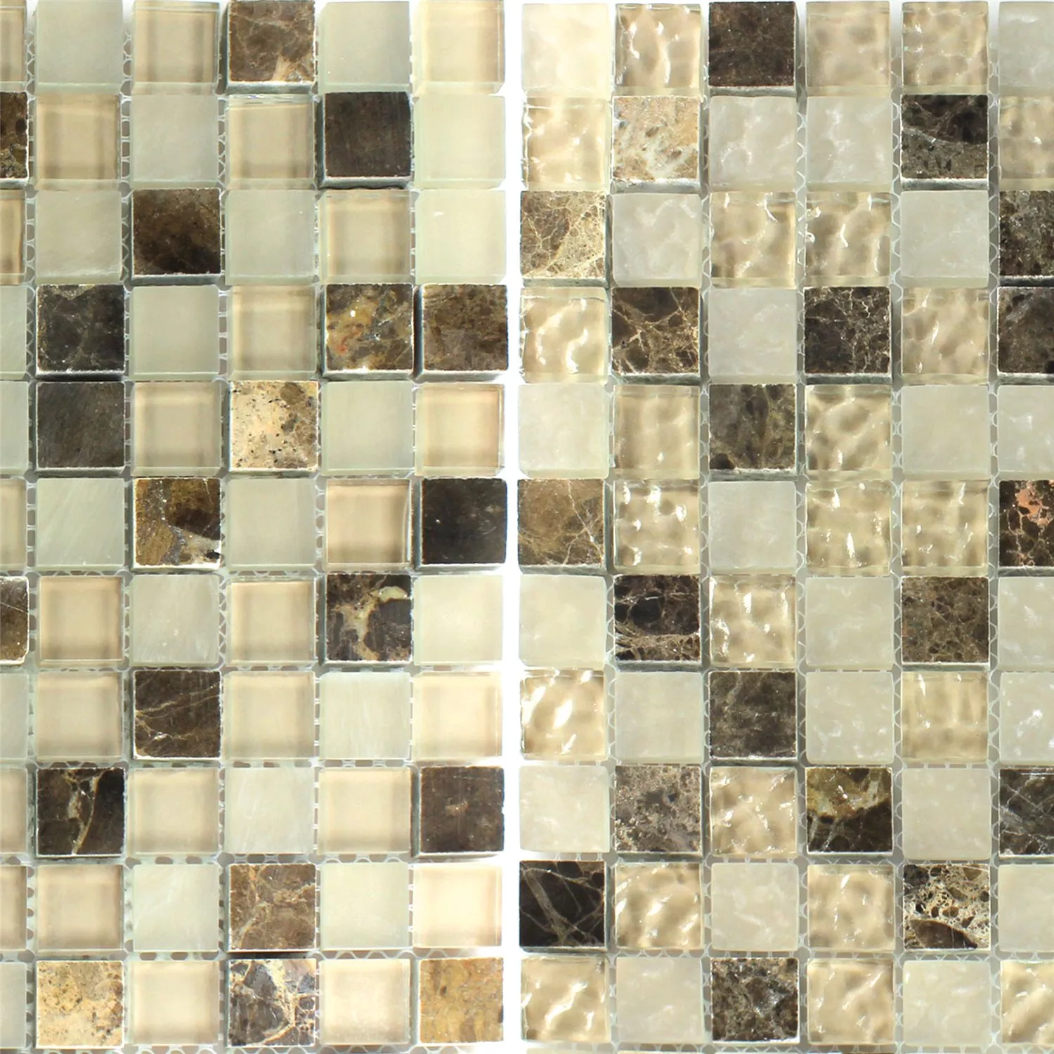 Muster von Mosaikfliesen Glas Marmor Mix Quebeck Braun