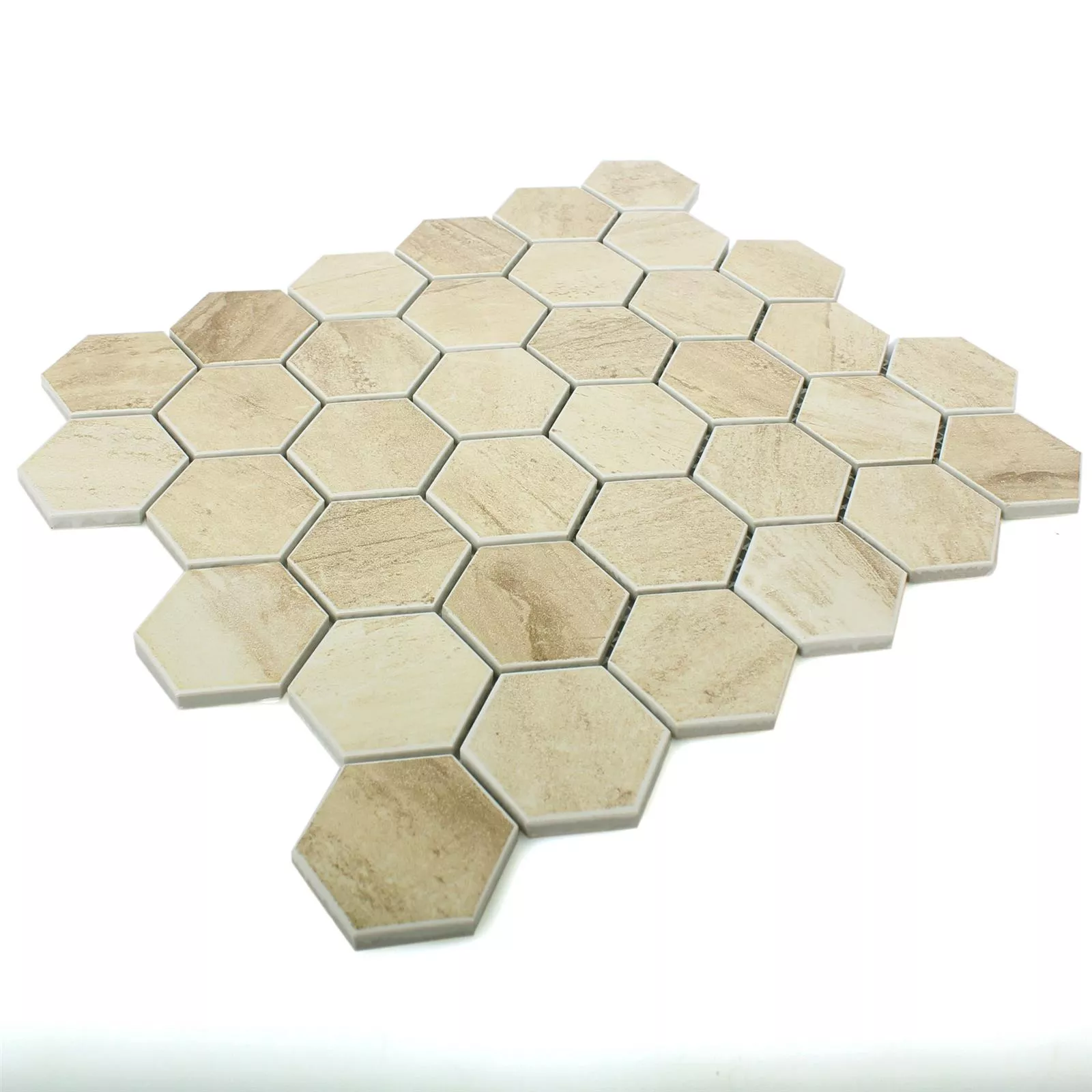 Muster von Keramik Betonoptik Mosaikfliesen Shepherd Hexagon Beige