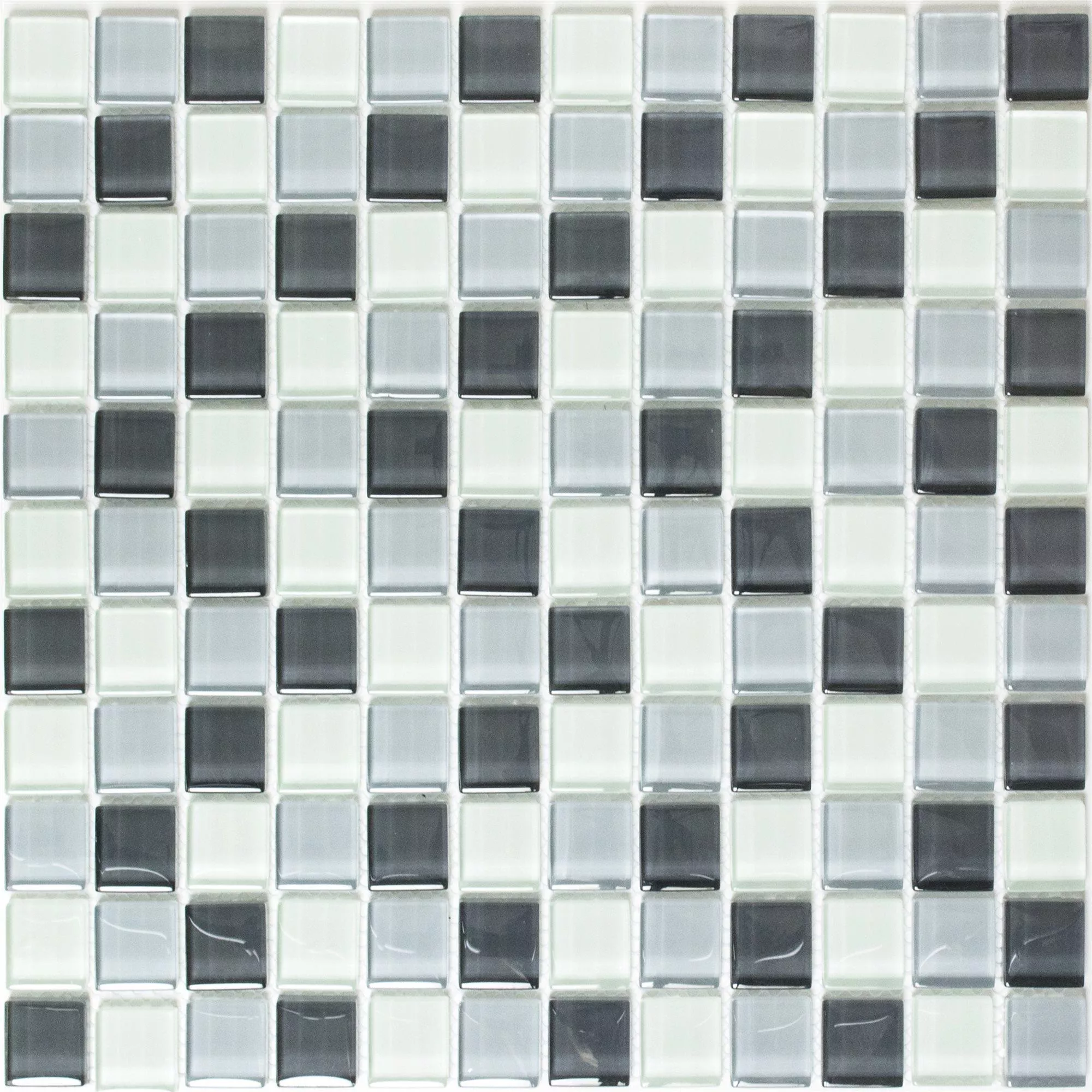 Glasmosaik Fliesen Alpha Grau Weiß Quadrat 25