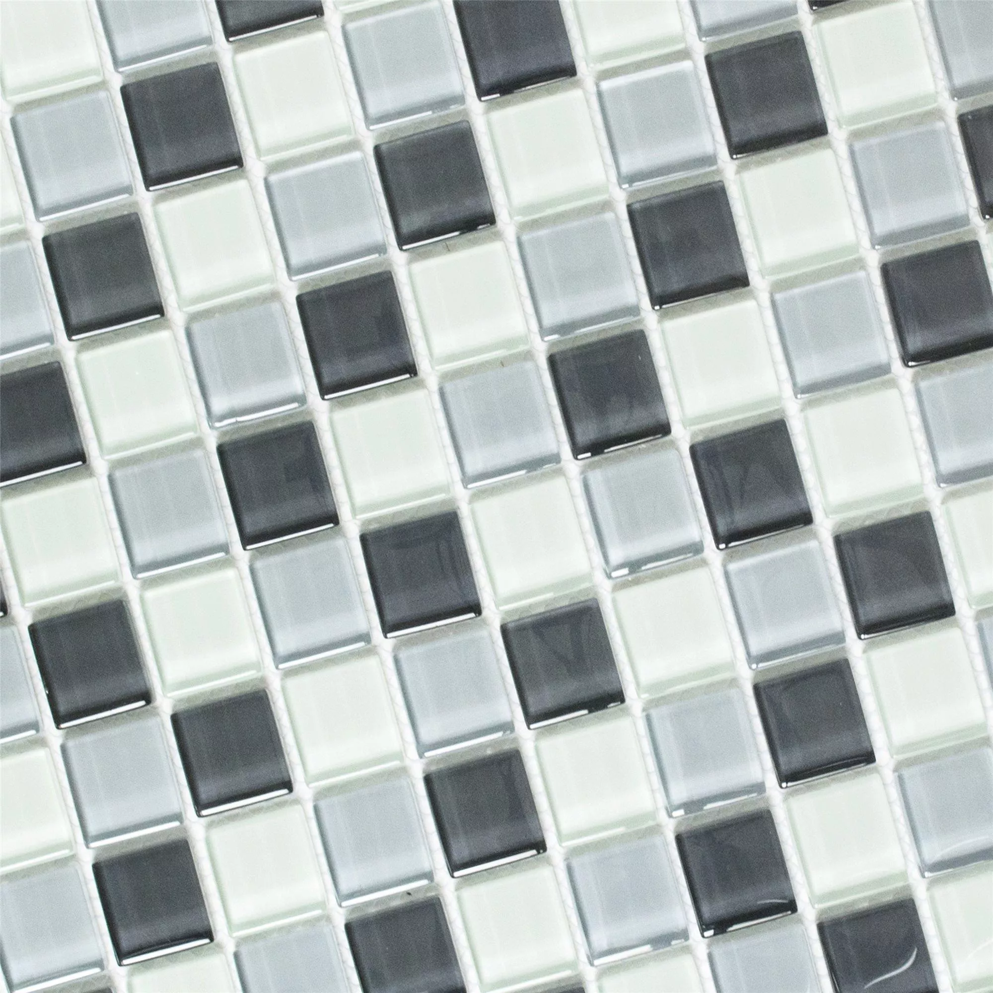Glasmosaik Fliesen Alpha Grau Weiß Quadrat 25