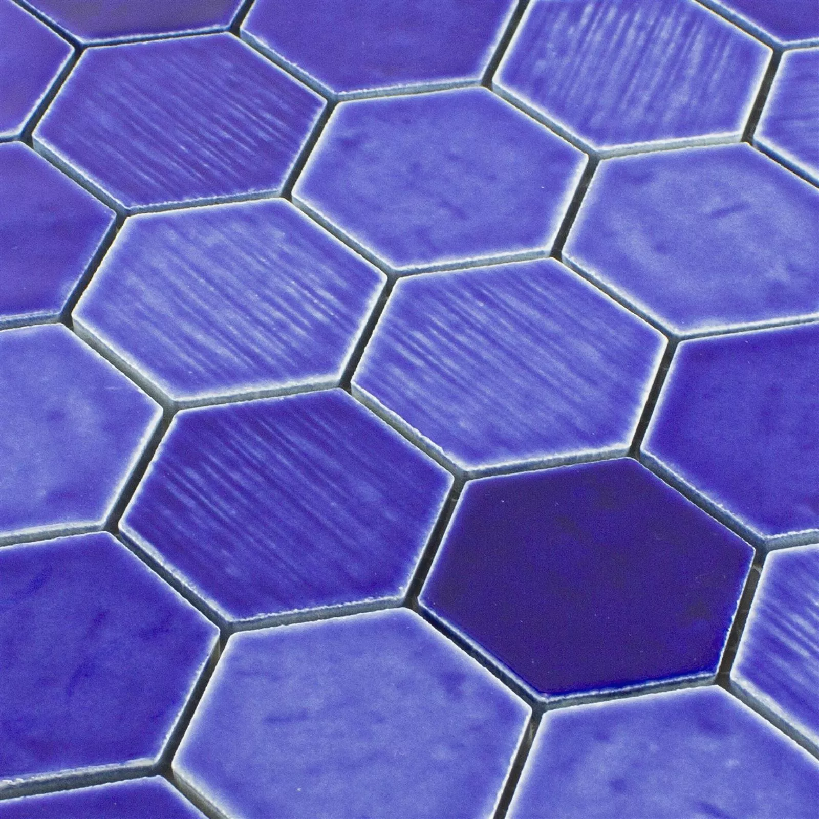 Keramik Mosaikfliese Roseburg Hexagon Glänzend Blau