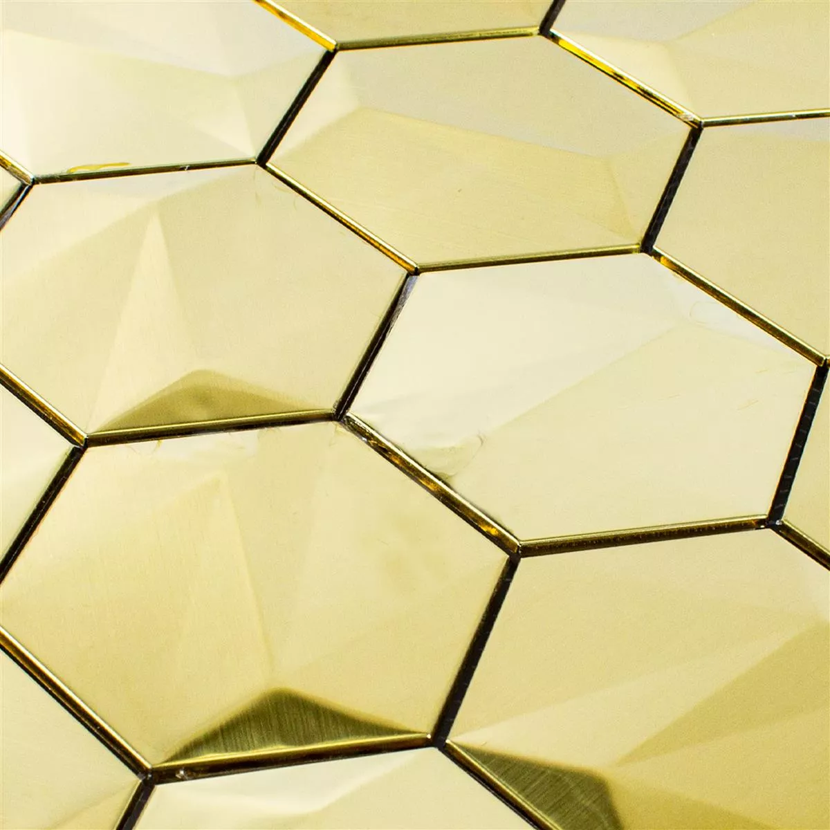 Edelstahl Mosaikfliesen Durango Hexagon 3D Gold