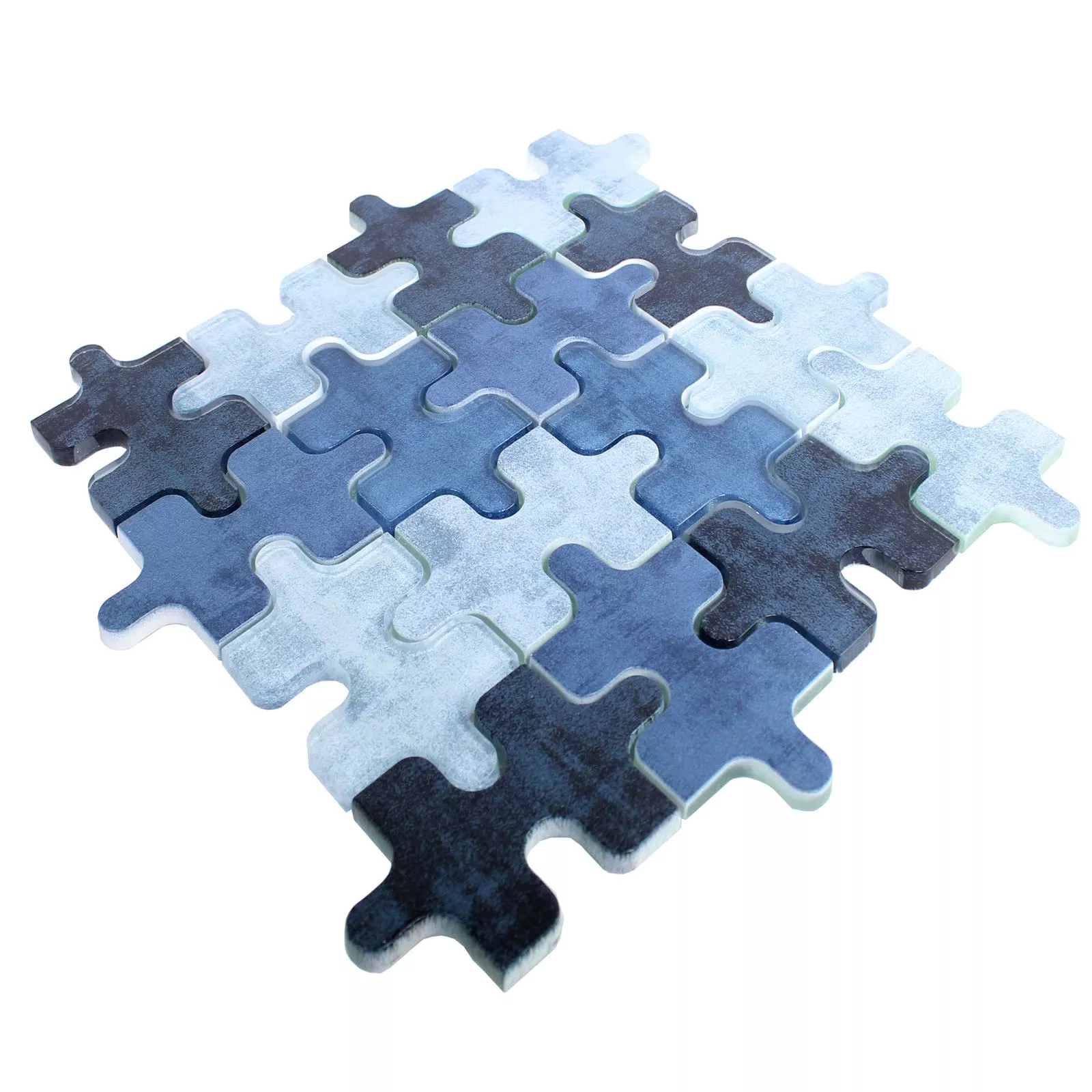 Muster von Glasmosaik Fliesen Puzzle Blau