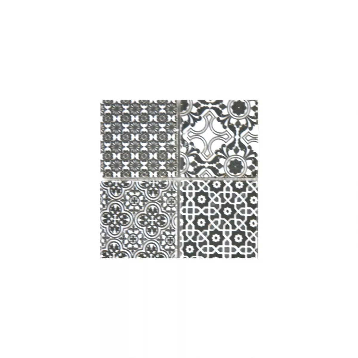Muster von Keramik Mosaikfliesen Daymion Retrooptik Quadrat Schwarz