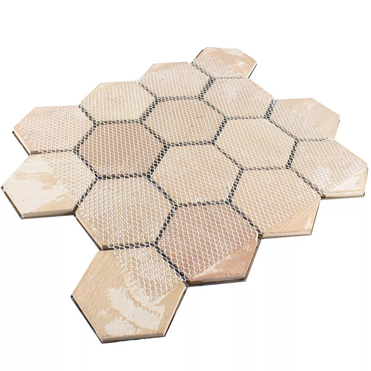 Muster von Edelstahl Mosaikfliesen Durango Hexagon 3D Braun