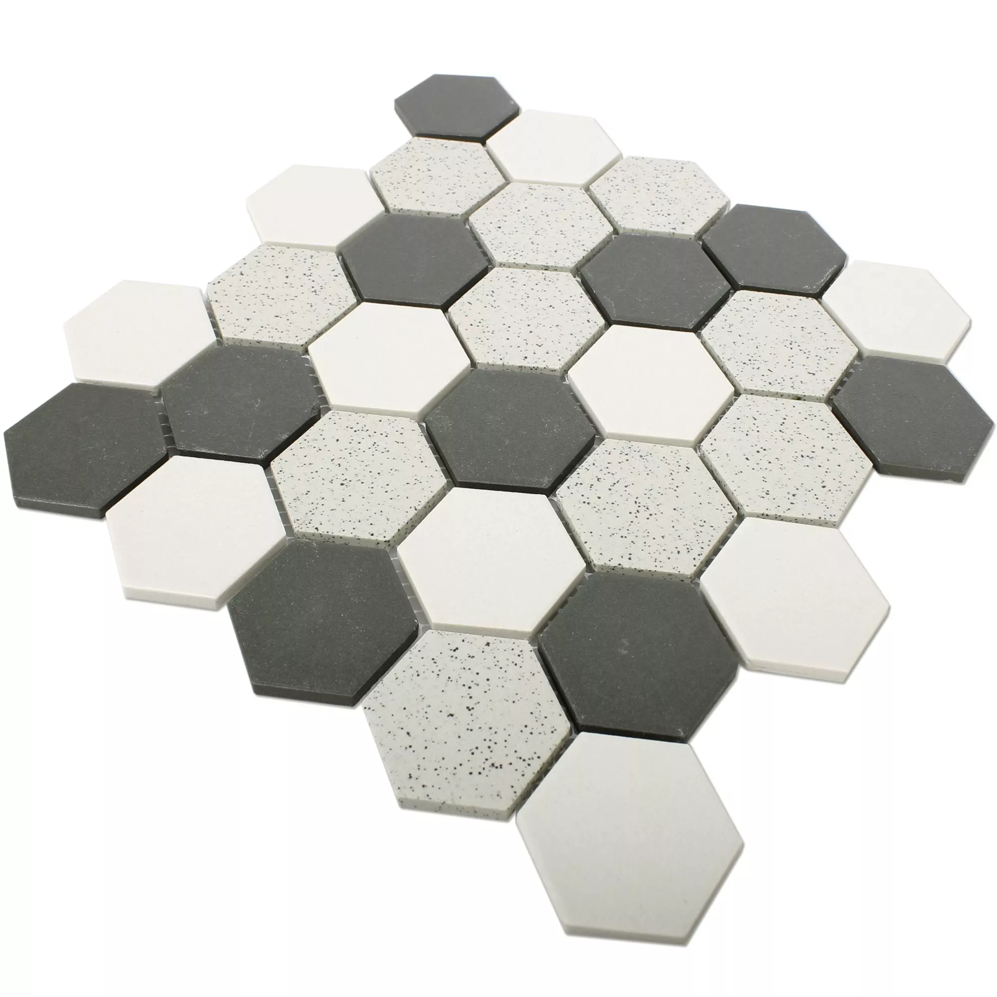 Muster von Keramik Mosaikfliesen Monforte Hexagon Schwarz Grau 