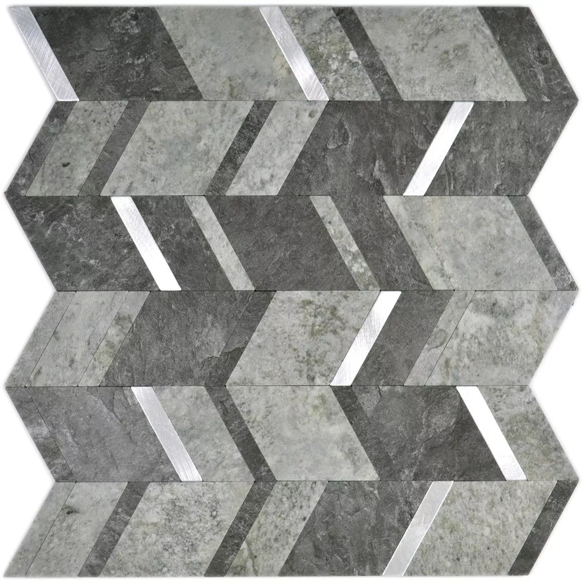 Muster von Vinyl Mosaikfliesen Meridian Steinoptik Schwarz Silber