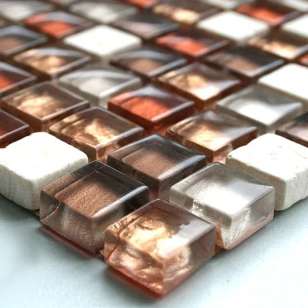 Mosaikfliesen Glas Marmor 15x15x8mm Rot Mix