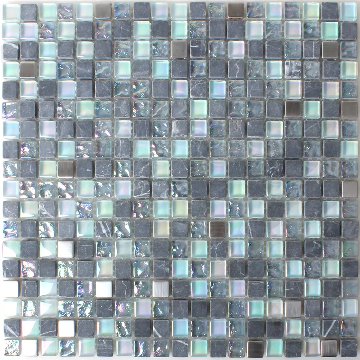 Muster von Mosaikfliesen Glas Marmor Perlmutt Effekt Grau Mix