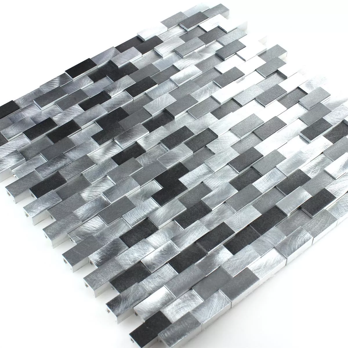 Mosaikfliesen Aluminium Metall Langley 3D Schwarz Grau