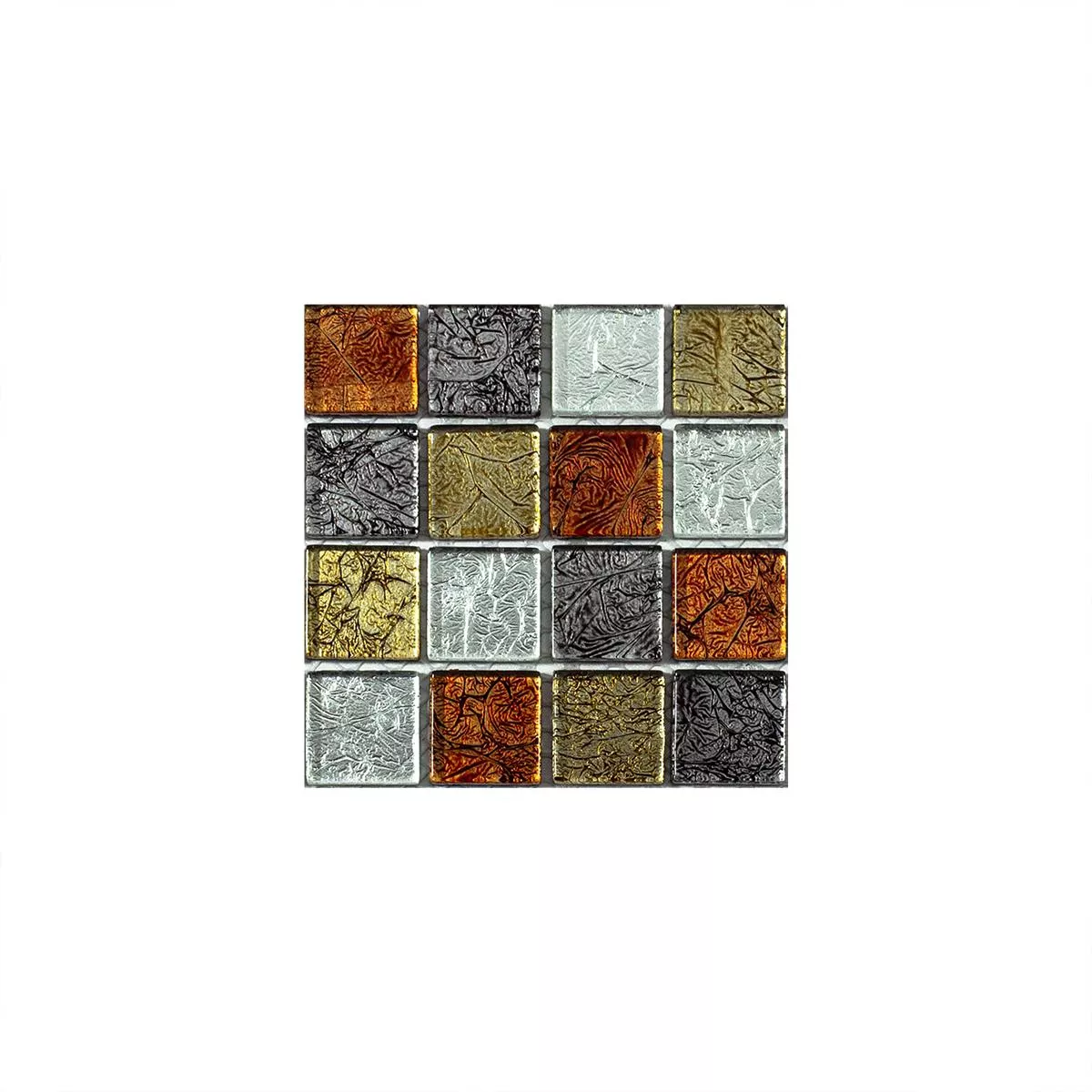 Muster von Mosaikfliesen Glas Bonnie Crystal Struktur Gold Silber Rot