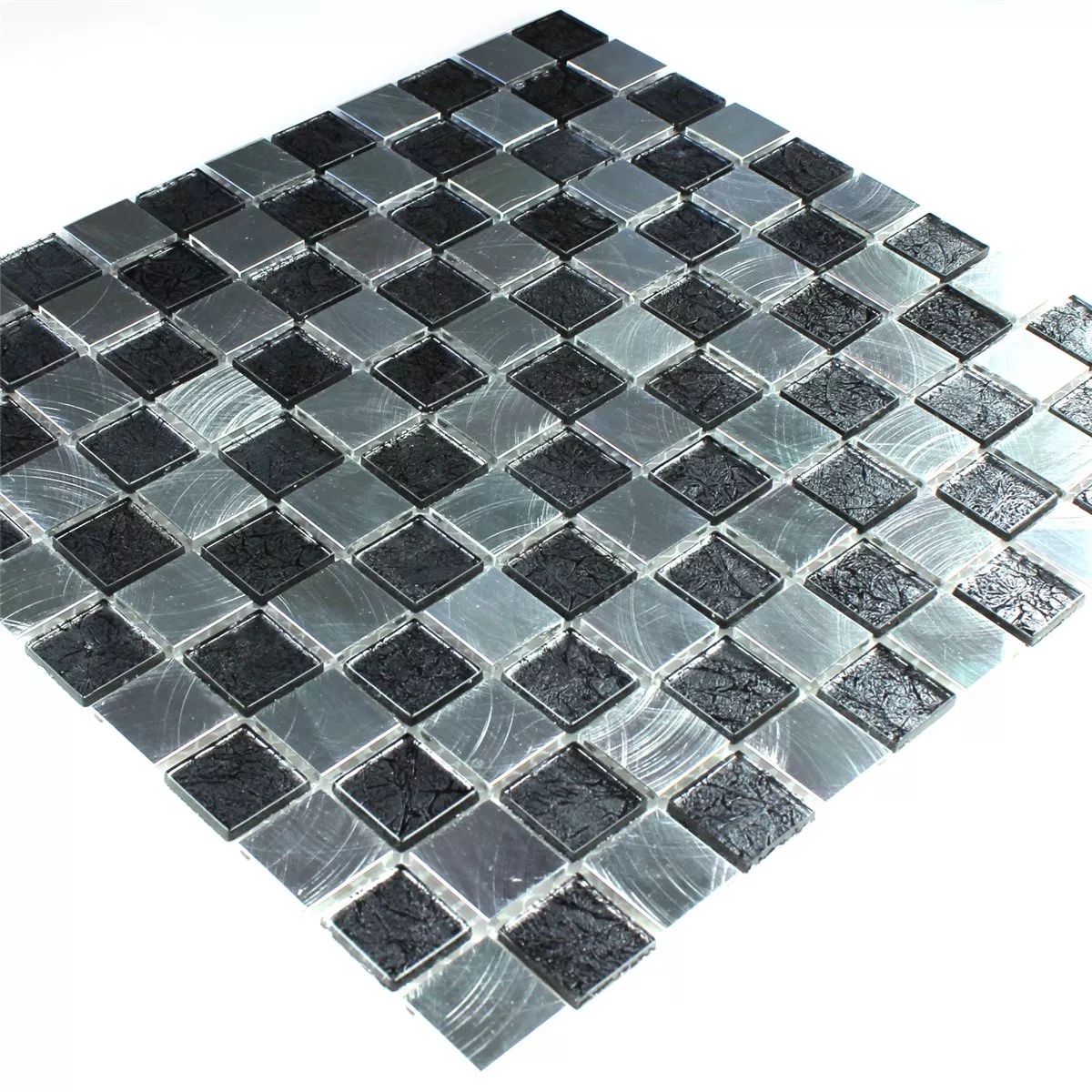 Mosaikfliesen Glas Aluminium Schachbrett 25x25x4mm