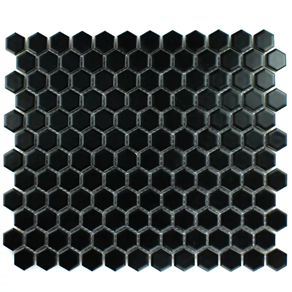 Muster von Mosaikfliesen Keramik Hexagon Schwarz Matt H23
