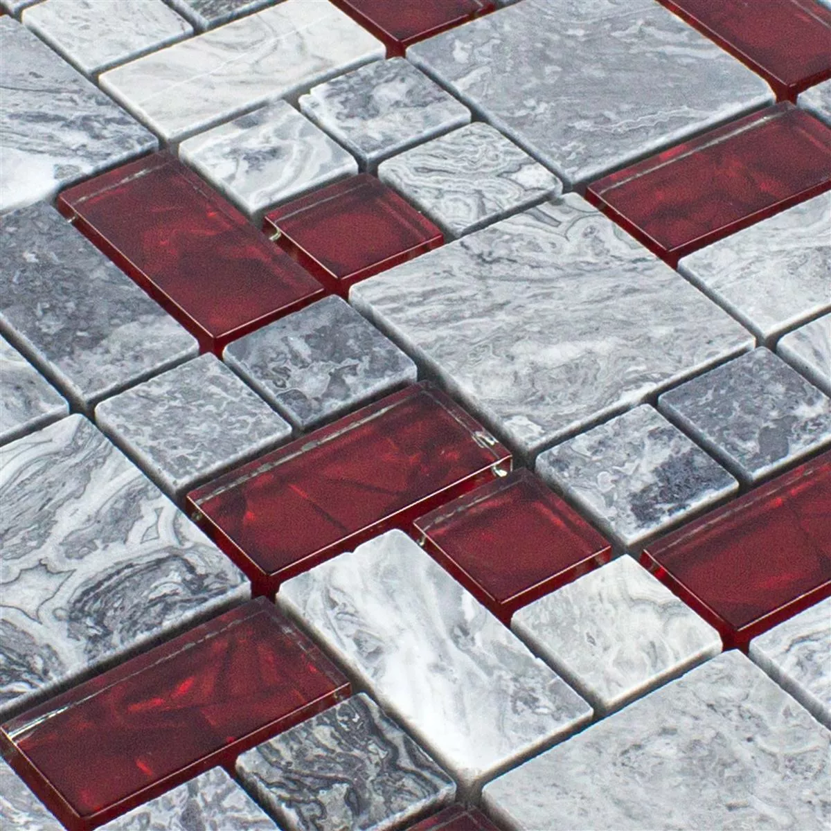 Glas Naturstein Mosaik Fliesen Sinop Grau Rot 2 Mix