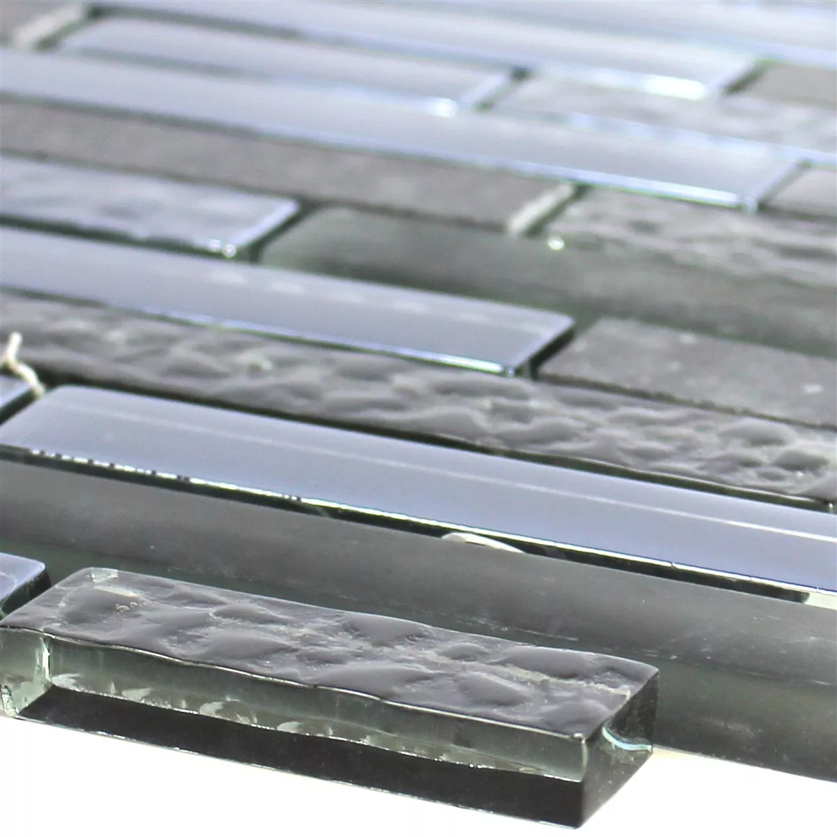 Glas Stein Edelstahl Mosaik Wilmont Schwarz Silber