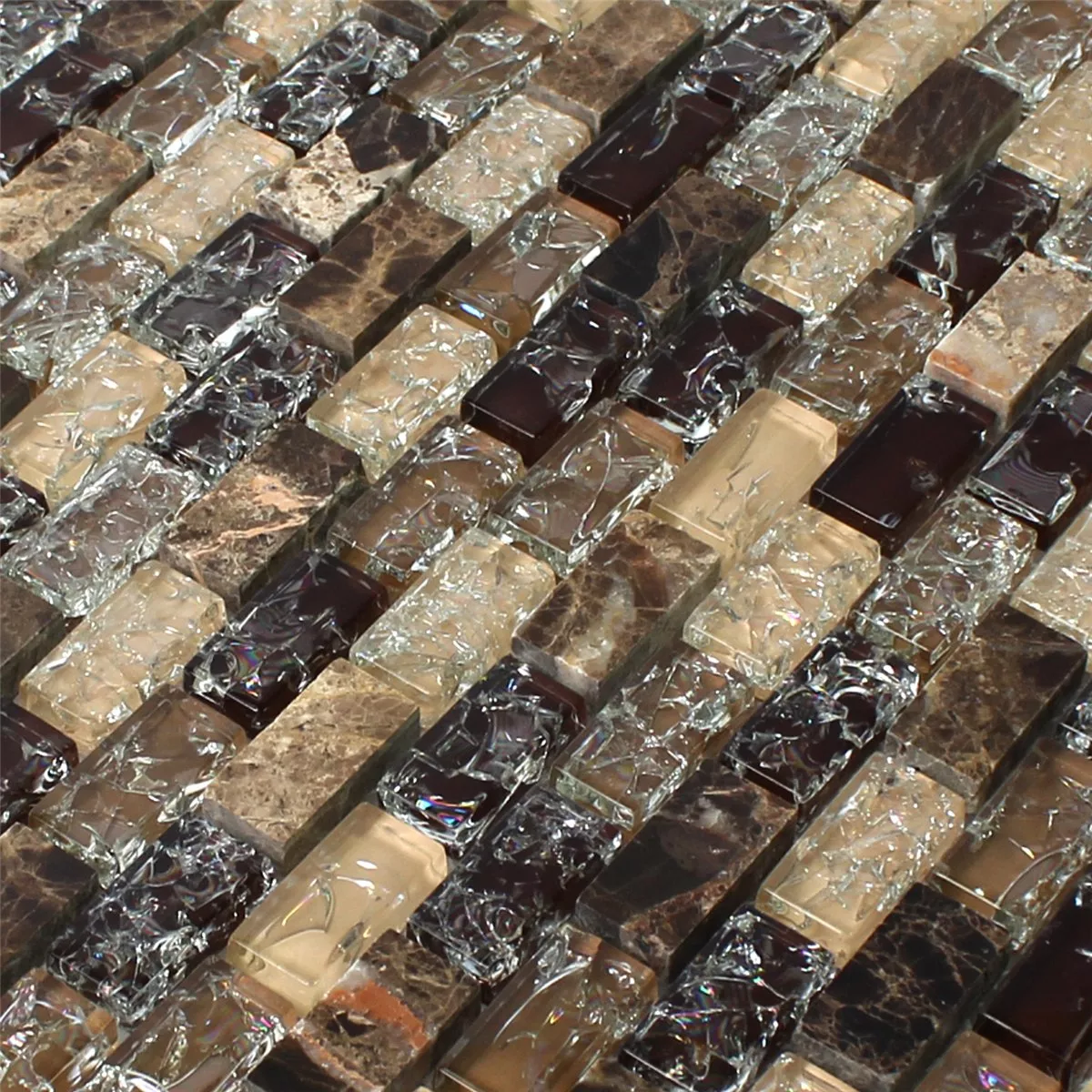 Muster von Mosaikfliesen Glas Naturstein Bricks Dark Emperador