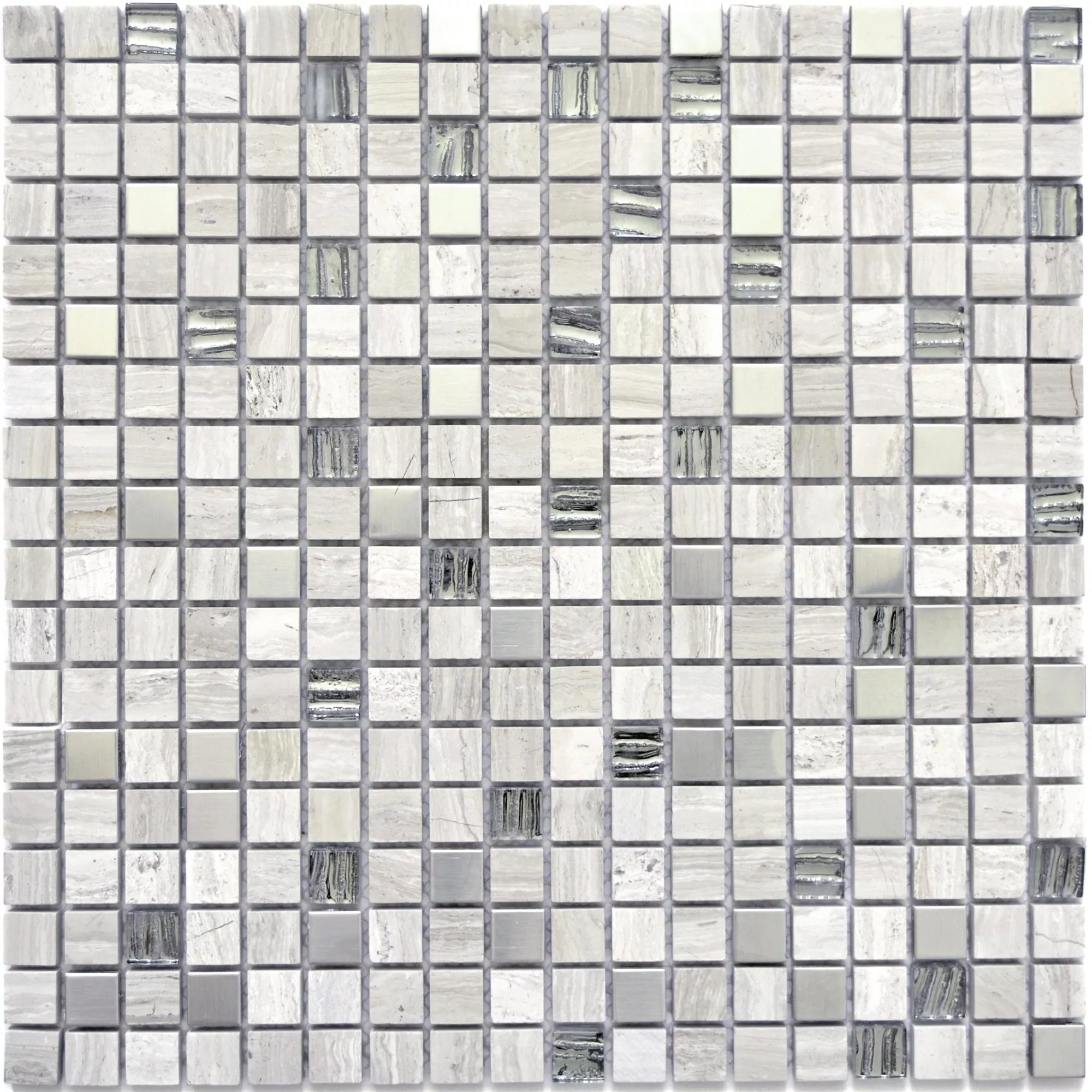 Glas Stein Stahl Mosaikfliesen Elektra Grau Quadrat 15