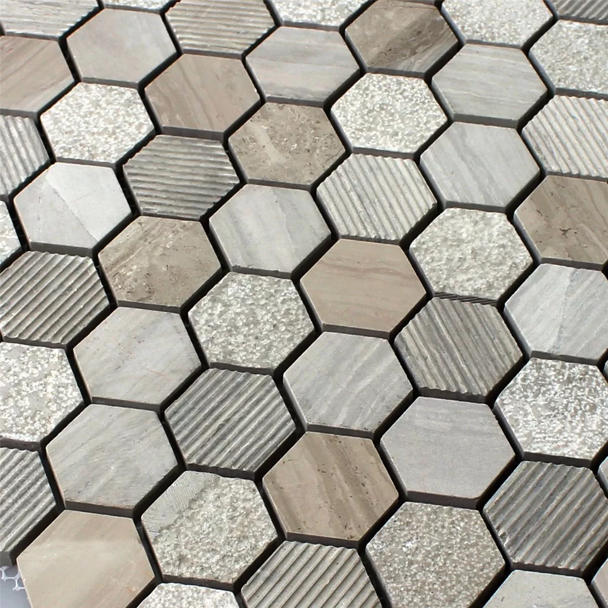 Mosaikfliesen Hexagon Naturstein Mocca Braun