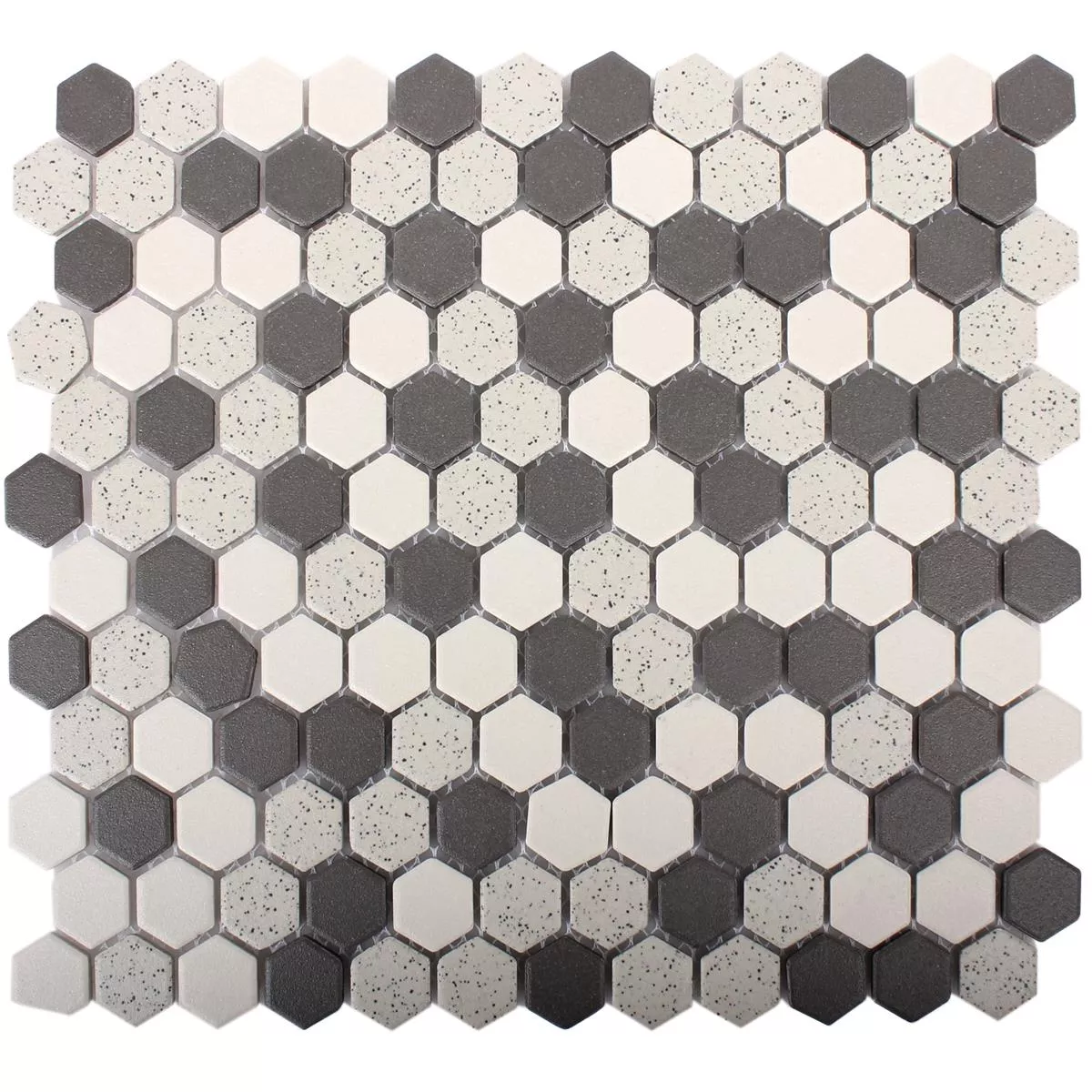 Muster von Keramik Mosaikfliesen Monforte Hexagon Schwarz Grau