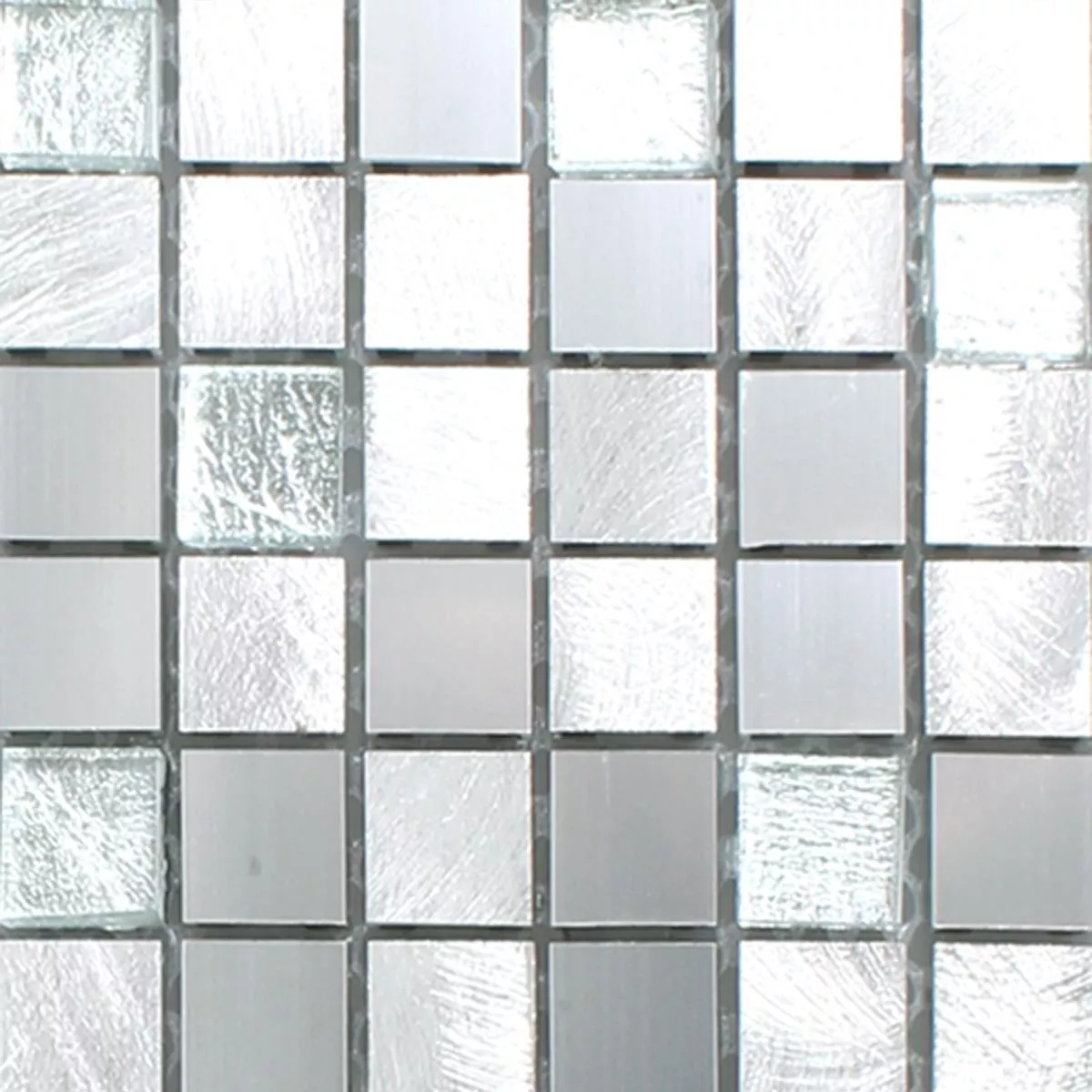 Muster von Mosaikfliesen Lissabon Aluminium Glas Mix Silber