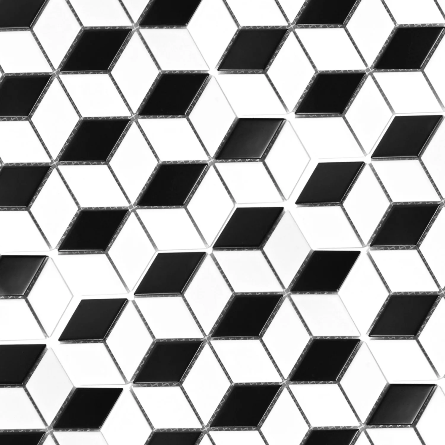 Muster von Keramikmosaik Kosmos 3D Würfel Schwarz Weiß