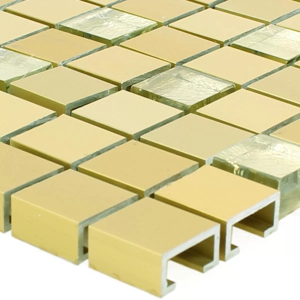 Muster von Mosaikfliesen Lissabon Aluminium Glas Mix Gold