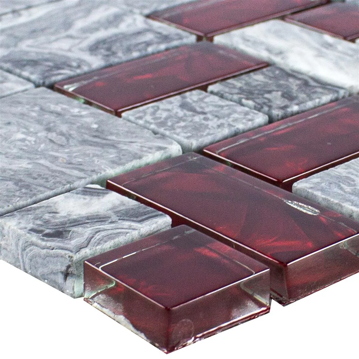 Glas Naturstein Mosaik Fliesen Sinop Grau Rot 2 Mix