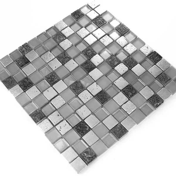 Muster von Mosaikfliesen Glas Kalkstein Marmor Miami Weiss
