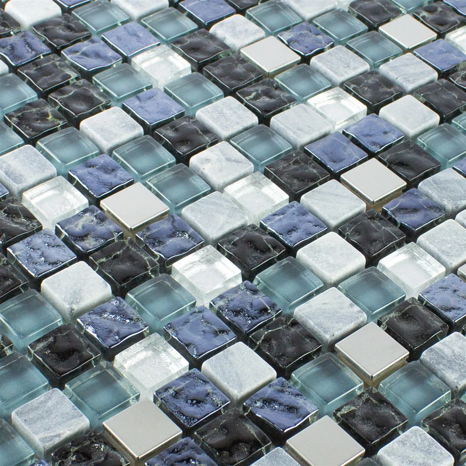Glas Naturstein Edelstahl Mosaik Dysart Grau Blau Silber