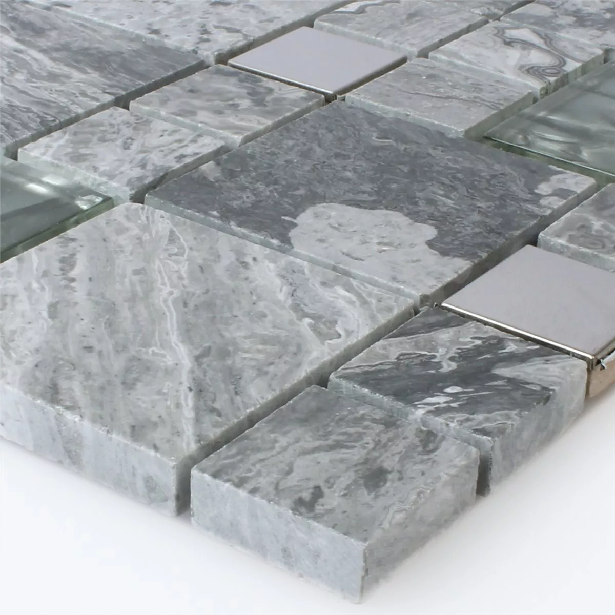 Mosaikfliesen Metall Glas Naturstein Mix Grau Silber